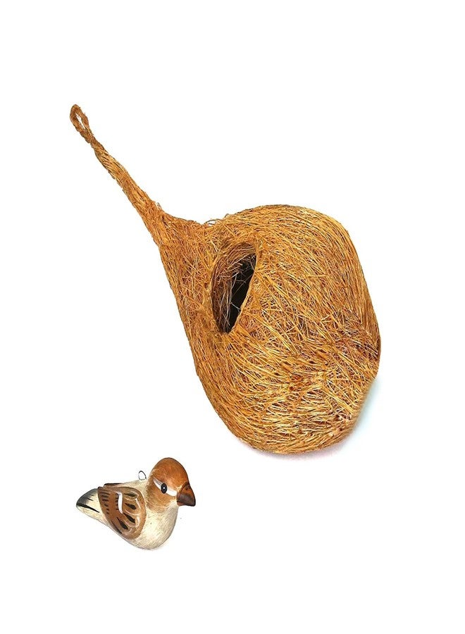DealFry Handmade Hanging Bird Nest with Single Hole Made of Natural Coir Fiber Coconut Shell, Hanging Bird Nest for Cage and Balcony Birds Sparrows Finches Breeding, 2 Pieces (Brown | Medium) - Image 3
